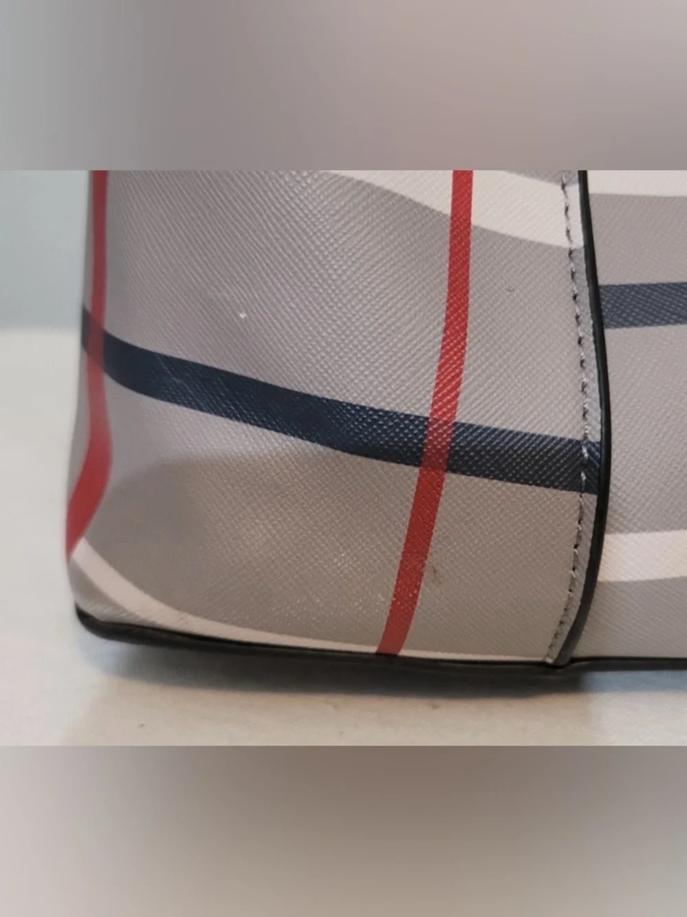 Black & Red Plaid Satchel Crossbody Bag Coated Canvas Faux Leather Trim